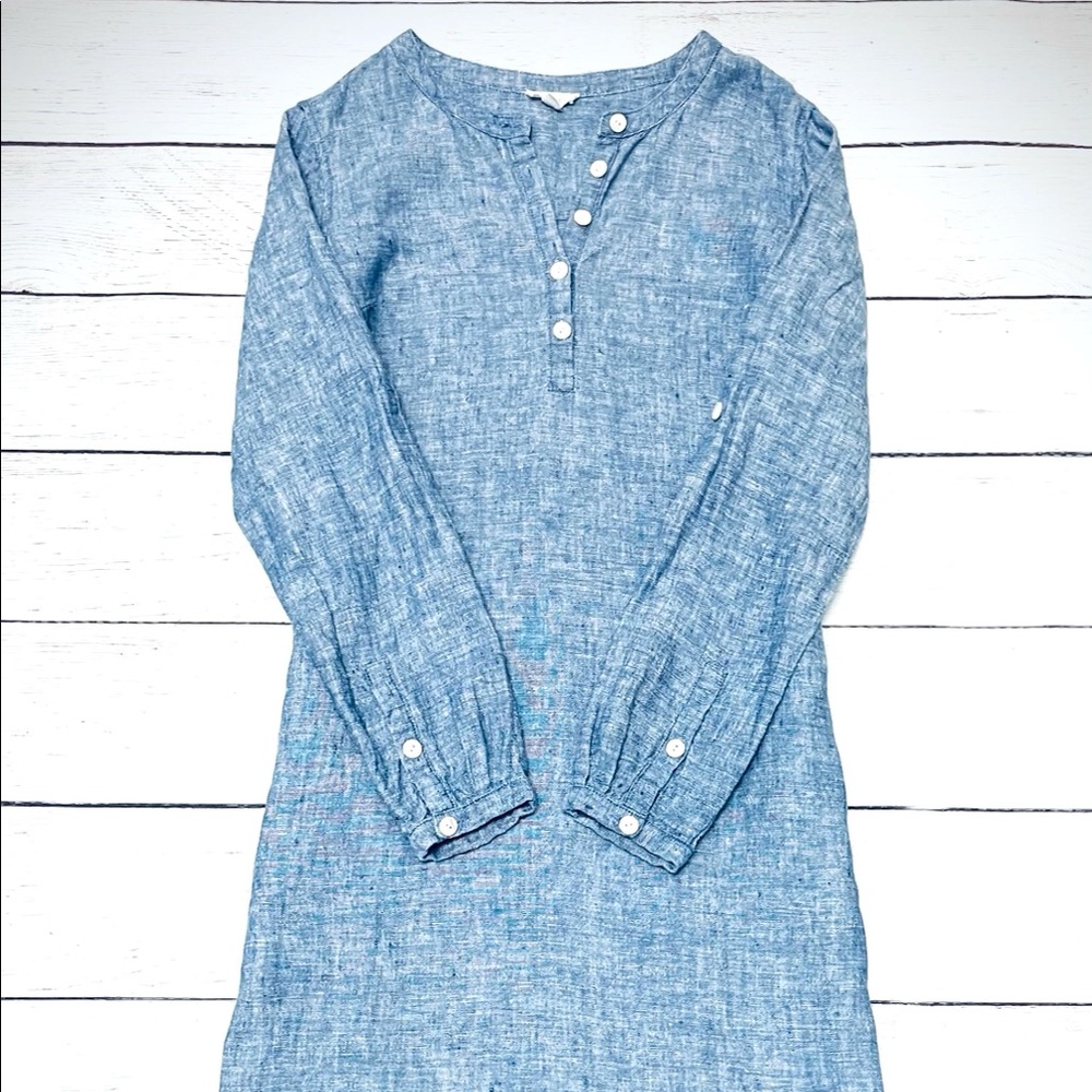 Garnet Hill Muted Blue Linen Dress xxs